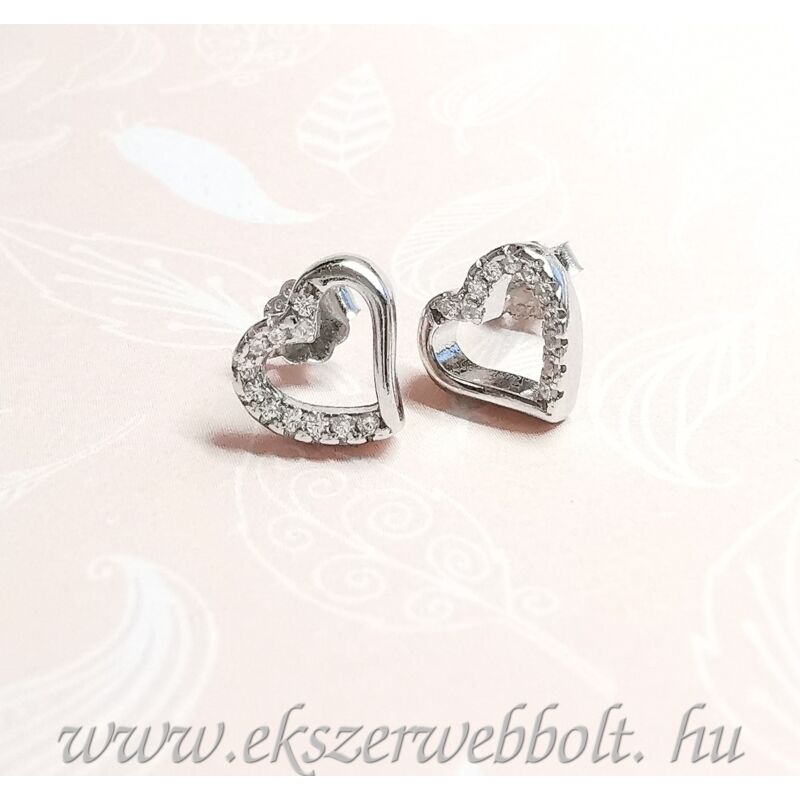 925-ös ezüst szív alakú fülbevaló cirkónia köves díszítéssel
