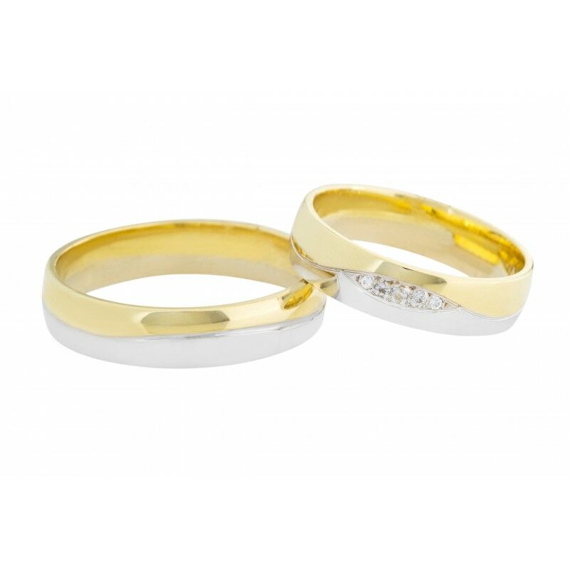 Egyedi fehér és sárga arany 14 karátos karikagyűrű páros